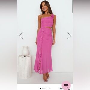 Hello Molly Pink One-Shoulder Maxi Dress